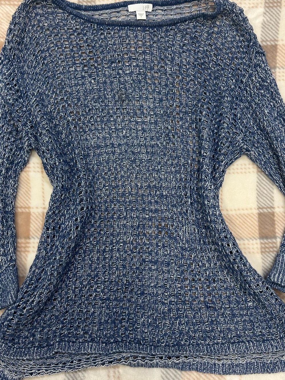 Womens Cotton/ Linen Blend J.Jill open knit crochet top / sweater Size Small